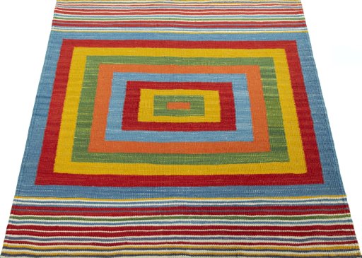 Close-up detail of New Kilim Sofre rug from Turkey showing Wool weave