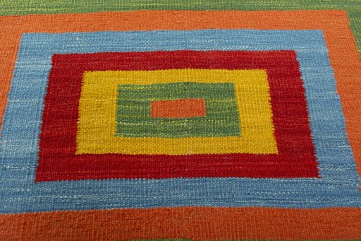 Backside of handmade New Kilim Sofre rug showing knot structure and weave density
