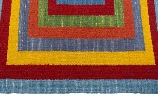 Close-up detail of New Kilim Sofre rug from Turkey showing Wool weave