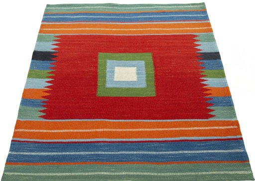 Close-up detail of New Kilim Sofre rug from Turkey showing Wool weave