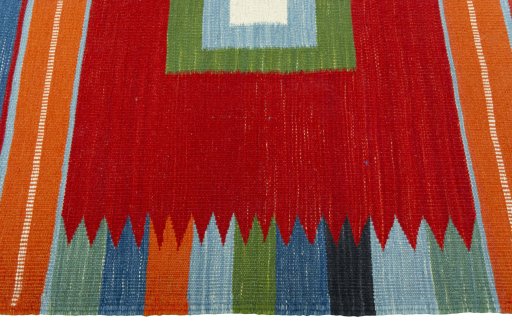 Close-up detail of New Kilim Sofre rug from Turkey showing Wool weave