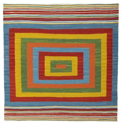 Full view of New Kilim Sofre rug from Turkey, 102 × 100 cm in Multi Color tones