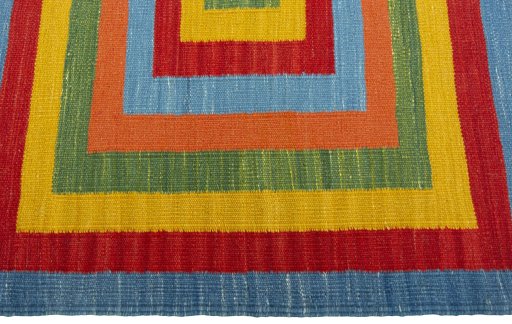 Close-up detail of New Kilim Sofre rug from Turkey showing Wool weave