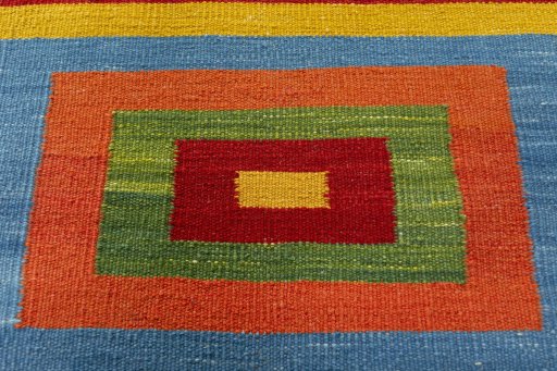 Backside of handmade New Kilim Sofre rug showing knot structure and weave density