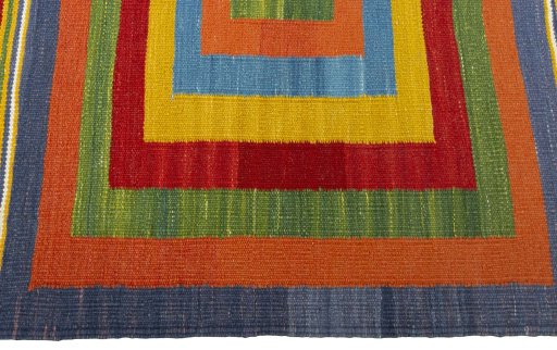 Close-up detail of New Kilim Sofre rug from Turkey showing Wool weave