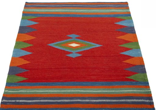 Close-up detail of New Kilim Sofre rug from Turkey showing Wool weave