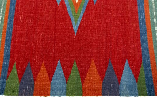 Close-up detail of New Kilim Sofre rug from Turkey showing Wool weave
