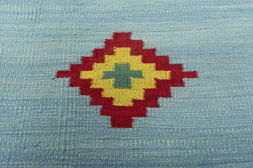Backside of handmade New Kilim Sofre rug showing knot structure and weave density