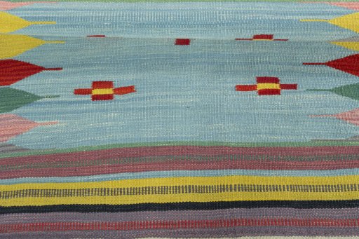 Full view of New Kilim Sofre rug from Turkey, 100 × 100 cm in Multi Color tones
