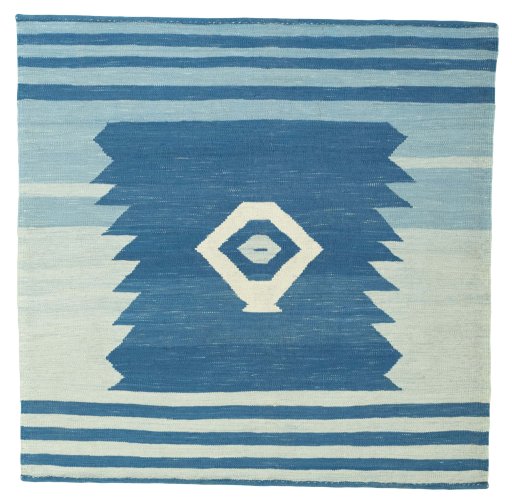 Full view of New Kilim Sofre rug from Turkey, 118 × 119 cm in Multi Color tones