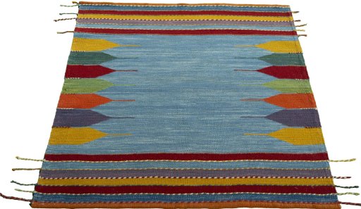 Close-up detail of New Kilim Sofre rug from Turkey showing Wool weave