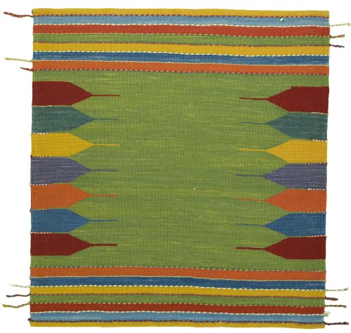 Full view of New Kilim Sofre rug from Turkey, 102 × 95 cm in Multi Color tones