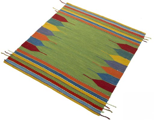 Corner detail of New Kilim Sofre rug showing border pattern and Wool pile