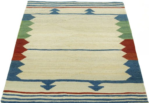 Close-up detail of New Kilim Sofre rug from Turkey showing Wool weave