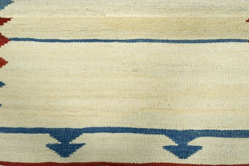 Full view of New Kilim Sofre rug from Turkey, 107 × 99 cm in Multi Color tones