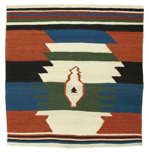 Full view of New Kilim Sofre rug from Turkey, 106 × 101 cm in Multi Color tones