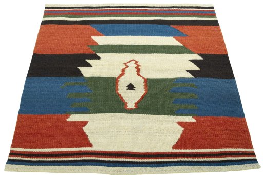 Close-up detail of New Kilim Sofre rug from Turkey showing Wool weave