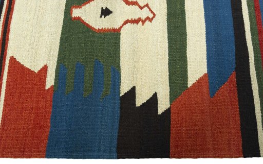 Close-up detail of New Kilim Sofre rug from Turkey showing Wool weave