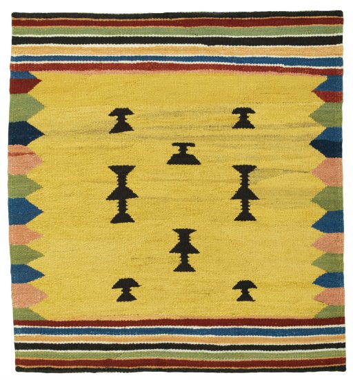 Full view of New Kilim Sofre rug from Turkey, 103 × 96 cm in Multi Color tones