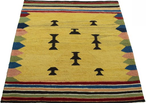 Close-up detail of New Kilim Sofre rug from Turkey showing Wool weave