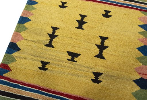 Surface texture of New Kilim Sofre rug with natural Wool and intricate pattern