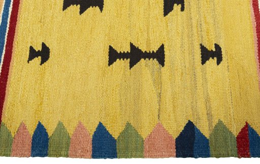 Close-up detail of New Kilim Sofre rug from Turkey showing Wool weave