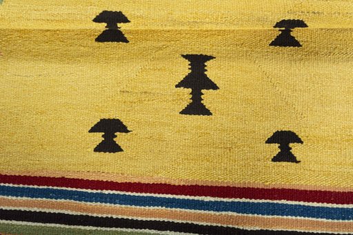 Full view of New Kilim Sofre rug from Turkey, 103 × 96 cm in Multi Color tones