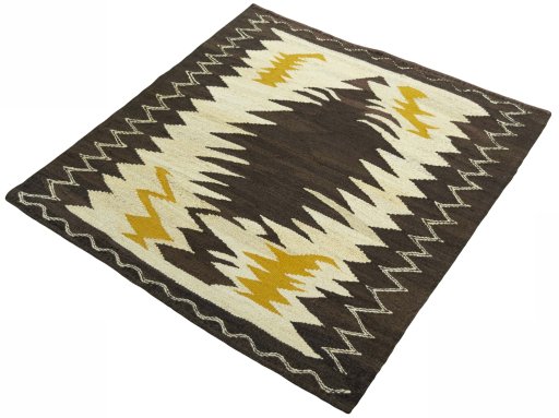 Corner detail of New Kilim Sofre rug showing border pattern and Wool pile