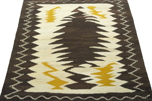 Close-up detail of New Kilim Sofre rug from Turkey showing Wool weave