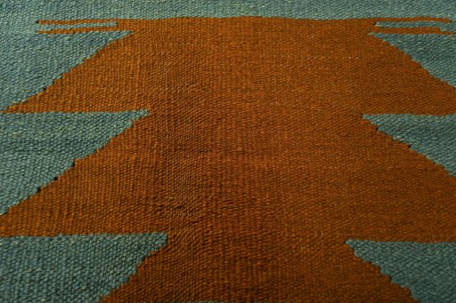 Backside of handmade New Kilim Sofre rug showing knot structure and weave density