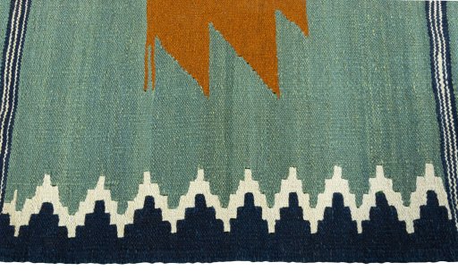 Close-up detail of New Kilim Sofre rug from Turkey showing Wool weave