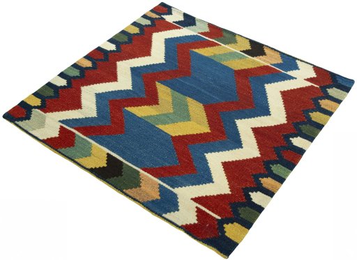 Corner detail of New Kilim Sofre rug showing border pattern and Wool pile