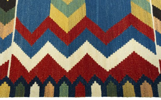 Close-up detail of New Kilim Sofre rug from Turkey showing Wool weave