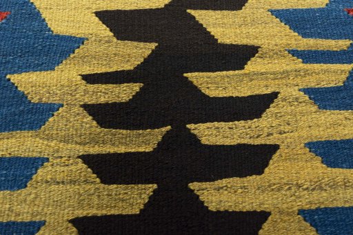 Backside of handmade New Kilim Sofre rug showing knot structure and weave density