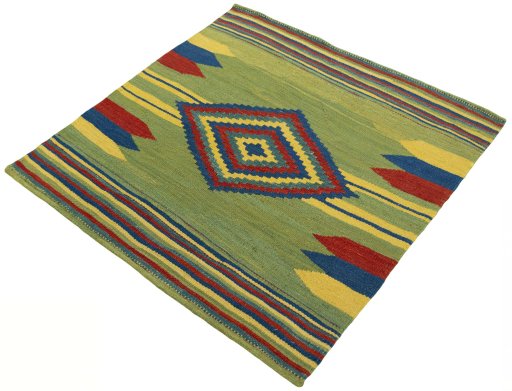 Corner detail of New Kilim Sofre rug showing border pattern and Wool pile
