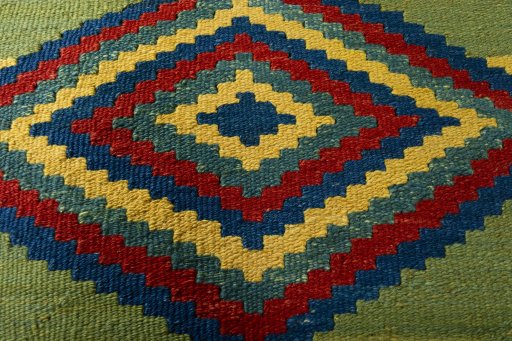 Backside of handmade New Kilim Sofre rug showing knot structure and weave density