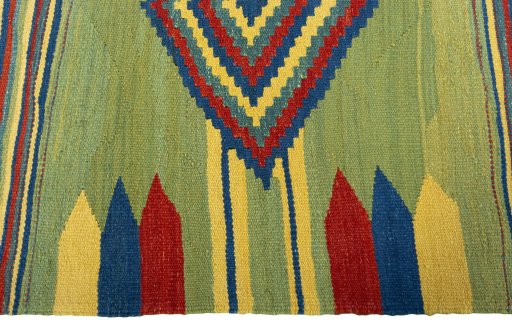 Close-up detail of New Kilim Sofre rug from Turkey showing Wool weave