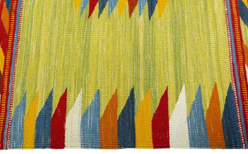 Close-up detail of New Kilim Sofre rug from Turkey showing Wool weave