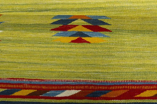 Full view of New Kilim Sofre rug from Turkey, 110 × 105 cm in Multi Color tones