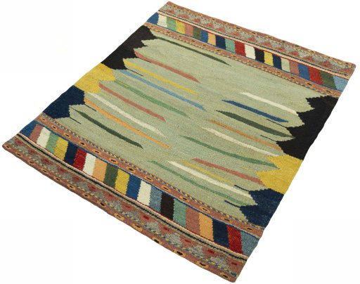 Corner detail of New Kilim Sofre rug showing border pattern and Wool pile