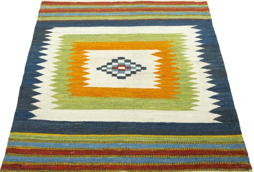 Close-up detail of New Kilim Sofre rug from Turkey showing Wool weave