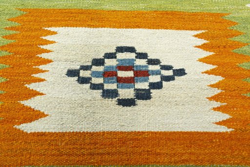 Backside of handmade New Kilim Sofre rug showing knot structure and weave density