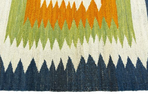 Close-up detail of New Kilim Sofre rug from Turkey showing Wool weave
