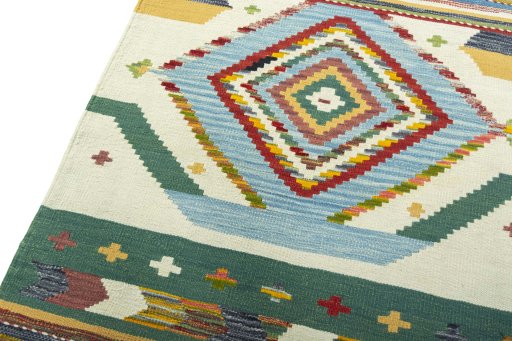 Surface texture of New Kilim Sofre rug with natural Wool and intricate pattern
