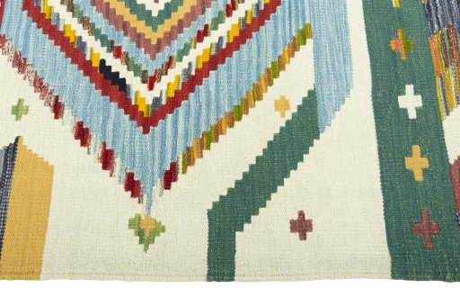 Close-up detail of New Kilim Sofre rug from Turkey showing Wool weave