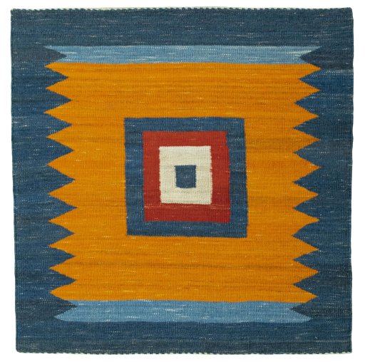 Full view of New Kilim Sofre rug from Turkey, 110 × 108 cm in Multi Color tones