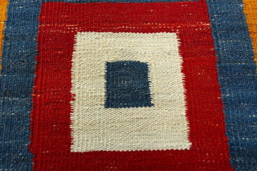Backside of handmade New Kilim Sofre rug showing knot structure and weave density