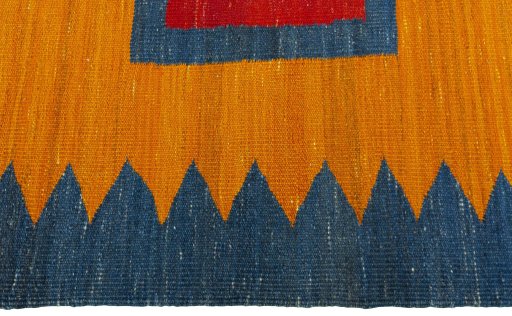 Close-up detail of New Kilim Sofre rug from Turkey showing Wool weave