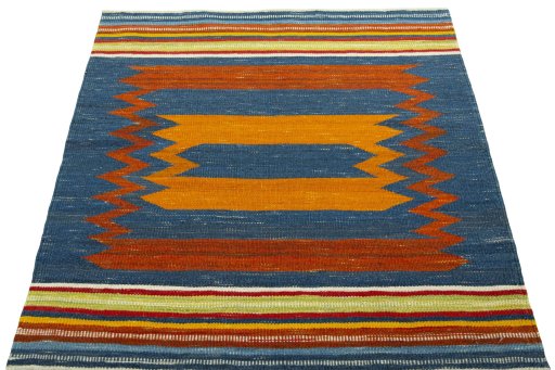 Close-up detail of New Kilim Sofre rug from Turkey showing Wool weave