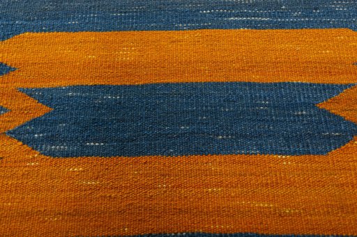 Backside of handmade New Kilim Sofre rug showing knot structure and weave density